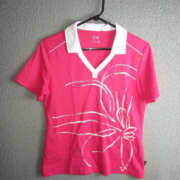 NIVO WOMEN'S GOLF POLO SHIRT PINK WHITE MEDIUM POLYESTER - Picture 1 of 3